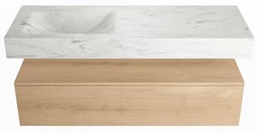 Mondiaz Alan DLux badmeubel 130cm washed oak 1 lade met wastafel opalo links 1 kraangat