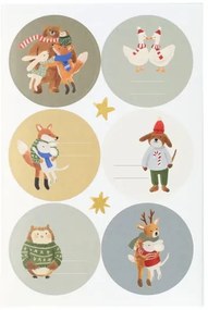 Kerststickers, knuffelende dieren, rond, 36 stuks