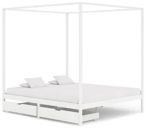 vidaXL Hemelbedframe met 2 lades massief grenenhout wit 180x200 cm