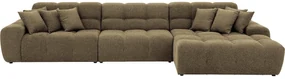 Goossens Excellent Bank Kubus - 30 X 30 Cm Stiksel groen, stof, 1,5-zits, modern design met chaise longue rechts