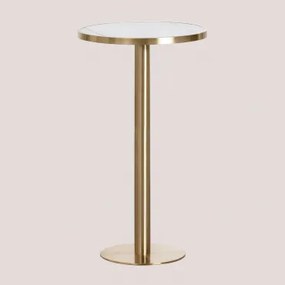 Ronde Hoge Barkruktafel Ø60 Cm In Xiren Gres Wit - Geborsteld Goud - Sklum