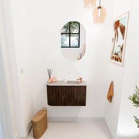 Mondiaz Joya DLux 70cm toiletmeubel ronding links walnut met wastafel faye rechts 1 kraangat glace