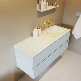 Mondiaz Vica DLux badmeubel 120cm clay 2 lades met wastafel opalo rechts zonder kraangat