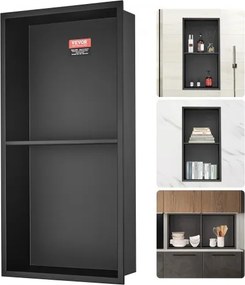 VEVOR Wandnis 10x33,02x63,5cm Douchenis Roestvrijstalen nis Dubbele laag 100% waterdicht Nisinstallatie 0-40°C Bedrijfstemperatuur 92° Binnenhoekontwerp Ideaal voor Badkamer Slaapkamer Studeerkamer