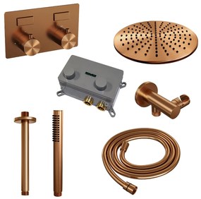 Brauer Copper Edition thermostatische inbouw regendouche met staafhanddouche, plafondarm en hoofddouche 30cm set 54 koper geborsteld PVD