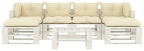 vidaXL 7-delige Loungeset met crèmekleurige kussens pallet hout