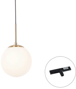 Art Deco hanglamp goud met opaal glas incl. rail adapter zwart 1-fase - Slimline Flore Art Deco E27 bol / globe / rond Binnenverlichting Lamp