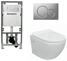 Go toiletset compact Rimless inclusief UP320 toiletreservoir met softclose en quickrelease toiletzitting met bedieningsplaat glans verchroomd 0701131/0700519/sw242519/