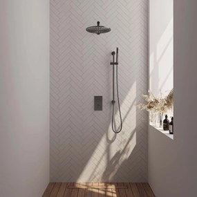 Brauer Gunmetal Edition complete inbouw regendouche met staafhanddouche, rechte wandarm, glijstang en hoofddouche 30cm set 38 gunmetal geborsteld PVD