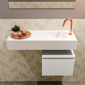 Mondiaz Andor toiletmeubel 40cm mat wit met witte wastafel 80cm rechts met kraangat