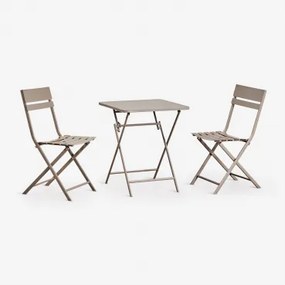 Set Van Vierkante Tafel 60x60 Cm Inklapbaar En 2 Keukenzitjes Van Staal Tamarit Moka Bruin - Sklum