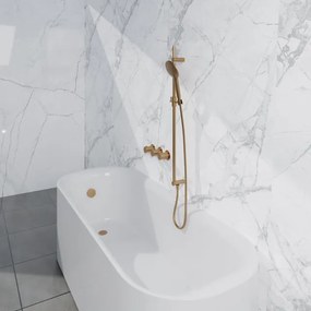 Fortifura Nebbio Badcombinatie-set - thermostaatkraan - glijstang met geïntegreerde wandaansluitbocht - gladde doucheslang - ronde handdouche - badvulcombinatie - geborsteld messing PVD (goud) SW1183067 SW1111531 SW728176 SW799449 SW1108811 SW