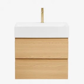 Ona Zwevend Badkamermeubelset Van Hout En Essenfineer Met Geïntegreerde Wastafel Natuurlijk Hout & Spiegelloze & ↔︎ 60 Cm & Geborsteld G - Sklum
