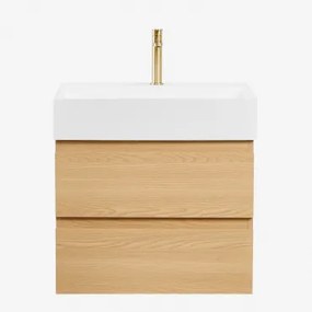 Ona Zwevend Badkamermeubelset Van Hout En Essenfineer Met Geïntegreerde Wastafel Natuurlijk Hout & Spiegelloze & Goud ↑20 Cm - Sklum