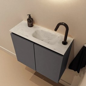 Mondiaz Ture DLux toiletmeubel 60cm dark grey met wastafel opalo rechts met kraangat