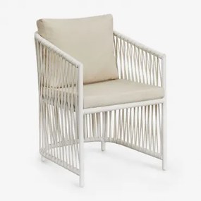 Set Van 2 Eetkamerstoelen Met Armleuningen In Aluminium En Gevlochten Touw Sophie Gardenia Wit - Sklum