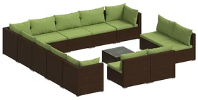 vidaXL 14-delige Loungeset met kussens poly rattan bruin