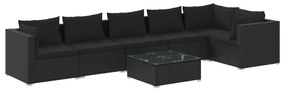 vidaXL 7-delige Loungeset met kussens poly rattan zwart