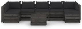 vidaXL 8-delige Loungeset met kussens grijs geïmpregneerd hout