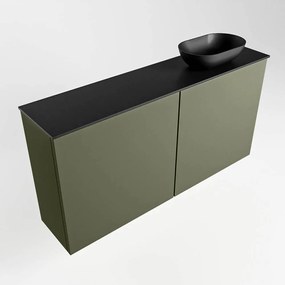 Mondiaz Fowy toiletmeubel 100cm army met zwarte waskom rechts zonder kraangat