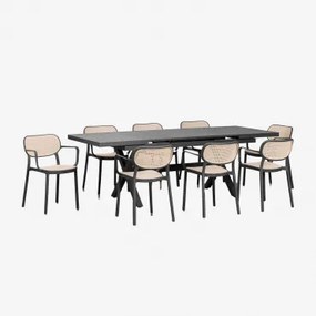 Uitschuifbare Rechthoekige Tafel 180-240x90 Cm Van Aluminium Karena En 8 Stapelbare Tuinstoelen Met Armleuningen Omara Grijs – Grafiet - Sklum