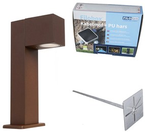 Buitenlamp roestbruin met grondpin en kabelmof 30cm IP44 - Baleno