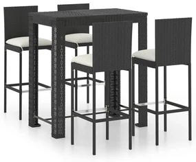 vidaXL 5-delige Tuinbarset met kussens poly rattan zwart