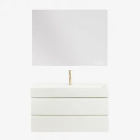 Badkamermeubelset Van Hout En Essenhoutfineer Met Geïntegreerde Wastafel Ona Wit & Rectangular Led And Antifog 120x90 Cm Sivren & Goud - Sklum