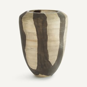 Beschilderde glazen vaas met matte strepen, H26,5 cm, Hedi