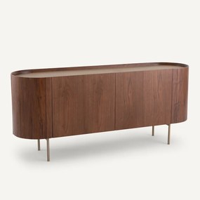 Walnoot, fineer en leren dressoir Aslen