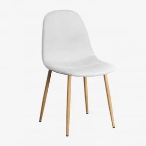 Pak 4 Glamm-eetkamerstoelen In Natuurlijk Hout & Stof Gebroken Wit & Tela - Sklum