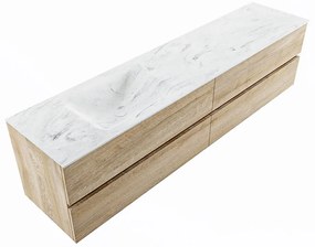 Mondiaz Vica DLux badmeubel 200cm washed oak 4 lades met wastafel opalo links zonder kraangat