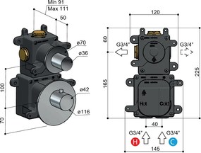 Hotbath Archie afbouwdeel met 1 stopkraan geborsteld gunmetal PVD