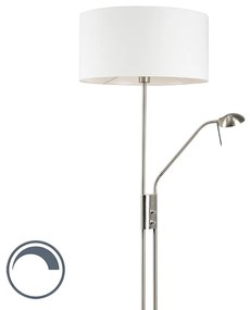 Vloerlamp staal en wit met verstelbare leesarm - Luxor