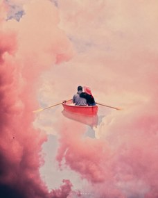 Ilustratie Pink sailing, spacerocket art, (30 x 40 cm)