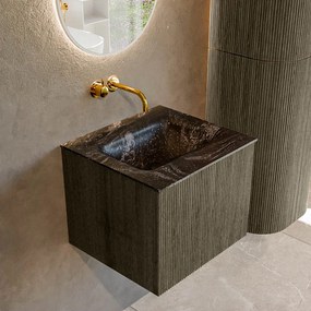 Mondiaz Kurve-dlux 50cm badmeubel shadow met 1 lade en wastafel grunne midden zonder kraangat lava
