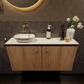 Mondiaz Fowy toiletmeubel 100cm washed oak met witte waskom links zonder kraangat