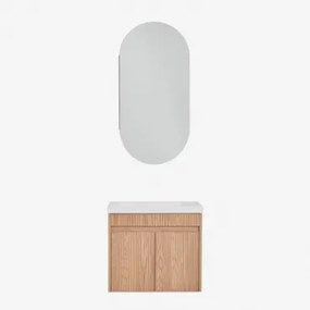 Narek Zwevend Houten Badkamermeubelset Met Geïntegreerde Wastafel Ash Brown & Ovaal Met Opbergruimte 45x90 Cm Abner & Zonder Kraan & - Sklum