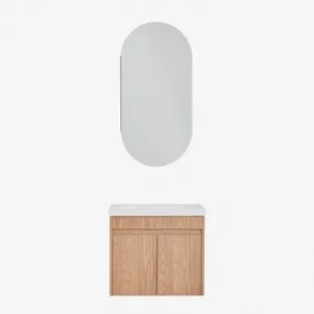 Narek Zwevend Houten Badkamermeubelset Met Geïntegreerde Wastafel Zonder Kraan & Ovaal Met Opbergruimte 45x90 Cm Abner & Ash Brown & ↔︎ - Sklum
