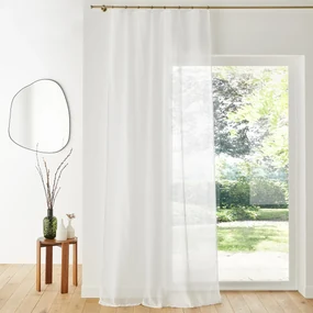 Glasgordijn met ruitjes en met vaste ringen, Ivory
