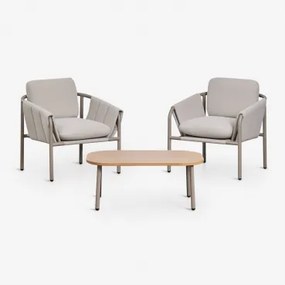 Zunika Tuinset Met 2 Gestoffeerde Fauteuils En Salontafel Van Staal Moka Bruin - Sklum