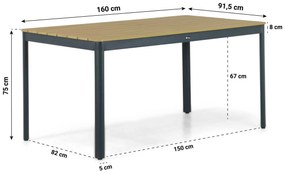 Dining Tuintafel rechthoekig 160 x 91,5 cm Aluminium Grijs Santika Mind