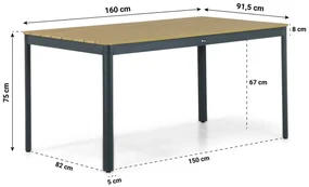 Dining Tuintafel rechthoekig 160 x 91,5 cm Aluminium Grijs Santika Mind