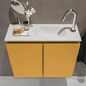 Mondiaz Ture 60cm toiletmeubel ocher met wastafel talc rechts 1 kraangat