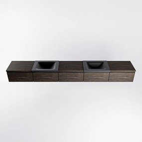 Mondiaz Bukla 300cm badmeubel met module 60 Dark Brown met 5 lades wastafel Cloud dubbel 0 kraangaten Urban