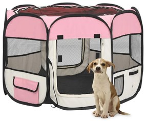 vidaXL Hondenren inklapbaar met draagtas 90x90x58 cm roze