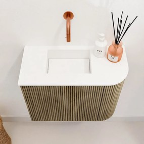 Mondiaz Joya 50cm toiletmeubel ronding rechts dusk met wastafel faye links zonder kraangat talc