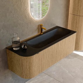 Mondiaz Kurve 125cm badmeubel ronding links oak met 1 lade en deur en wastafel big medium kraangat rechts urban