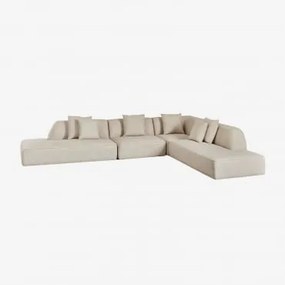 Modulaire Hoekbank Van 4 Delen Met Dubbele Gestoffeerde Chaise Longue Cardea Bouclé Crèmebeige - Sklum