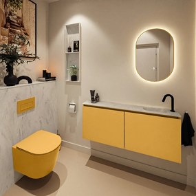 Mondiaz Ture DLux toiletmeubel 120cm ocher met wastafel opalo rechts met kraangat